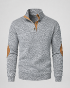 Men's Heathered Button Neck Sweater - Stand Collar Elbow Patches