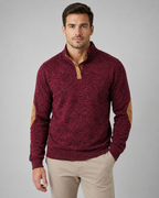 Men's Heathered Button Neck Sweater - Stand Collar Elbow Patches