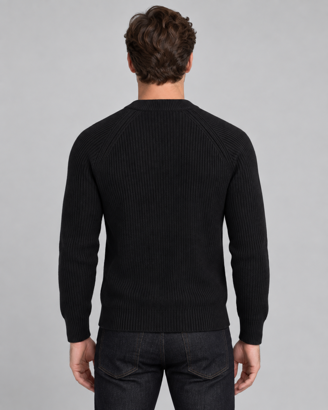 Men's Henley Sweater - Ribbed Knit Button Neck Raglan Sleeve