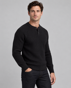 Men's Henley Sweater - Ribbed Knit Button Neck Raglan Sleeve