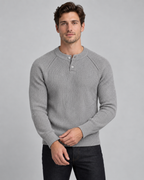 Men's Henley Sweater - Ribbed Knit Button Neck Raglan Sleeve