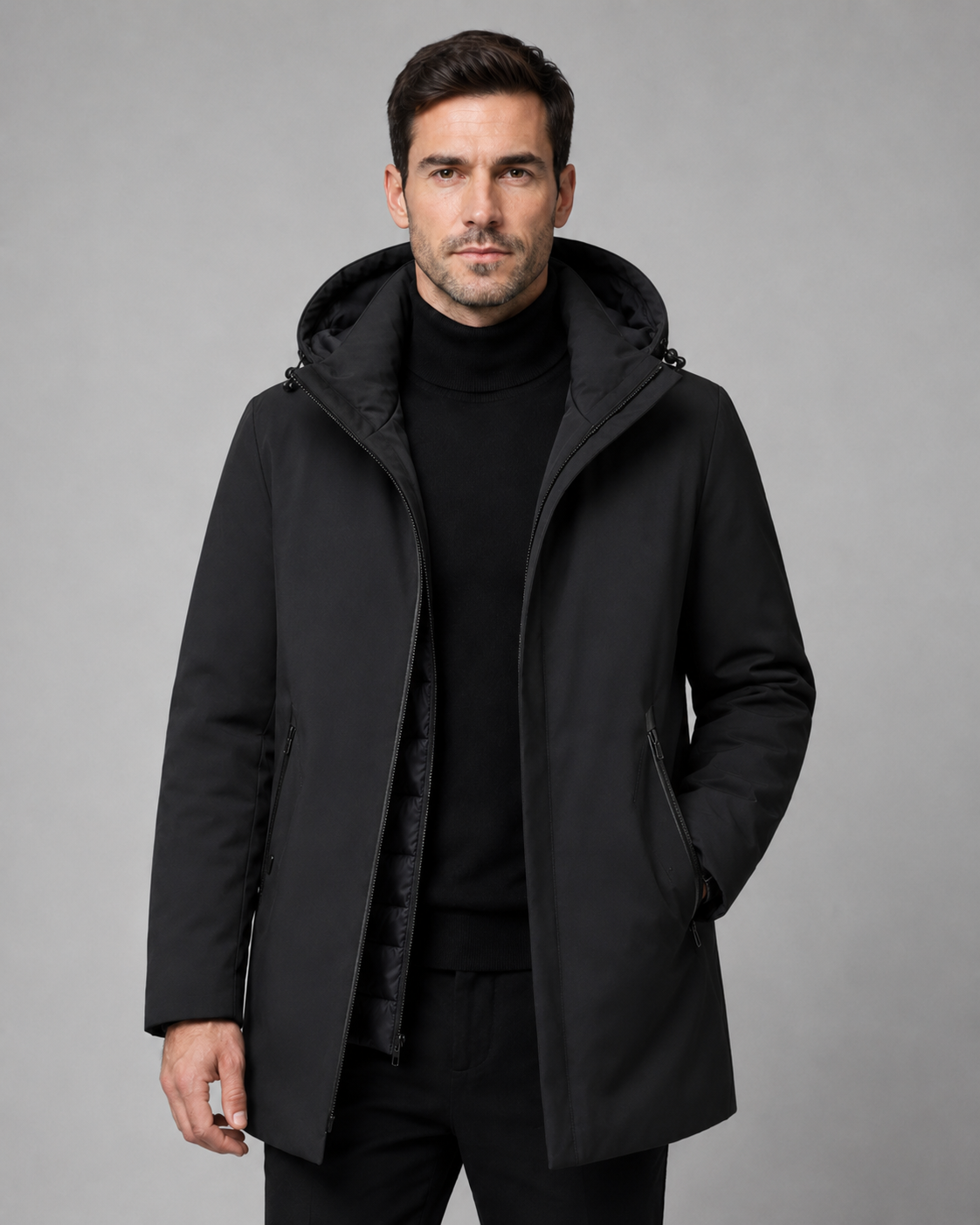 Men's Hooded Insulated Parka with Quilted Lining