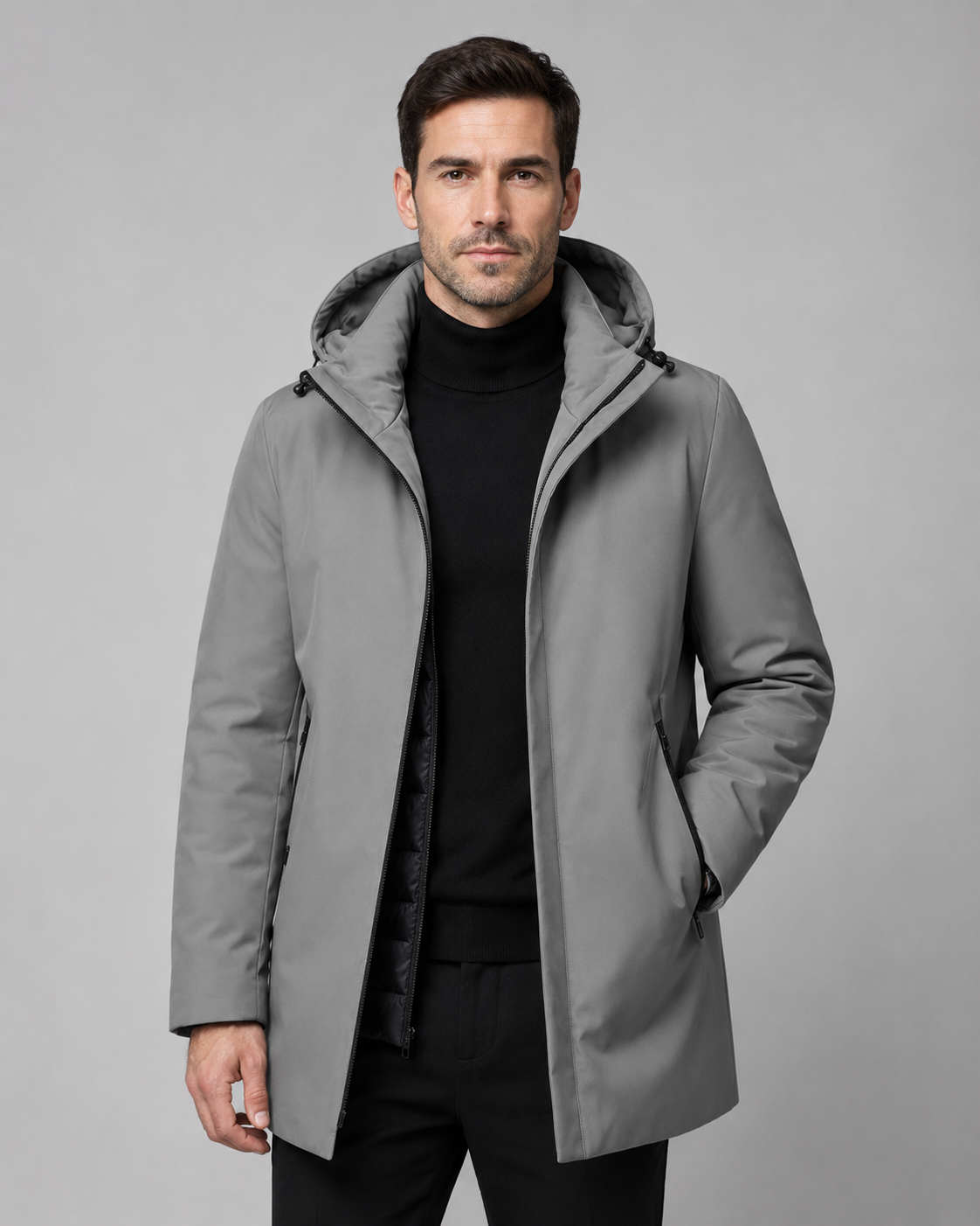 Men's Hooded Insulated Parka with Quilted Lining