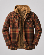 Men's Hooded Plaid Shacket - Quilted Lined Zip Front