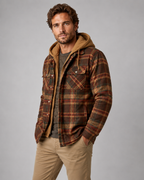Men's Hooded Plaid Shacket - Quilted Lined Zip Front