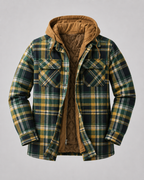 Men's Hooded Plaid Shacket - Quilted Lined Zip Front