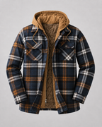 Men's Hooded Plaid Shacket - Quilted Lined Zip Front