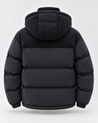 Men's Hooded Puffer Jacket - Corduroy Panel Zip-Up Regular Fit