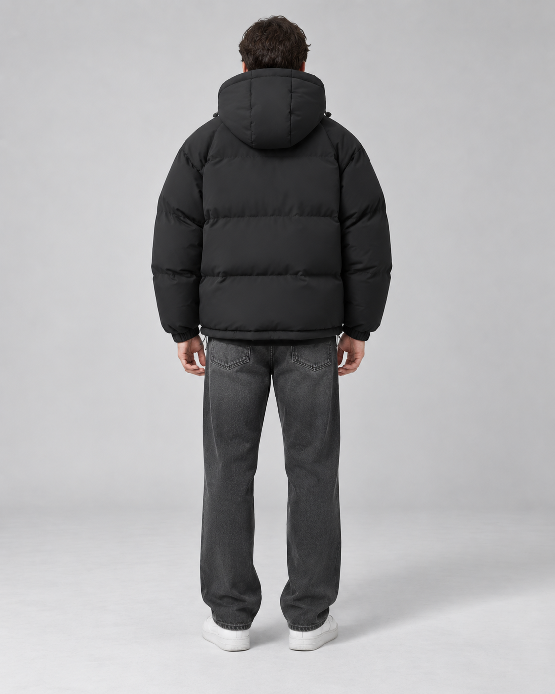 Men's Hooded Puffer Jacket - Quilted Relaxed Fit Drawcord Hem