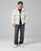 Men's Hooded Puffer Jacket - Quilted Relaxed Fit Drawcord Hem