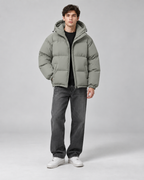 Men's Hooded Puffer Jacket - Quilted Relaxed Fit Drawcord Hem