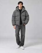 Men's Hooded Puffer Jacket - Quilted Relaxed Fit Drawcord Hem