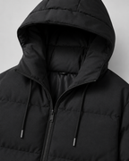 Men's Winter Puffer Jacket with Drawstring Hood and Zip Pockets