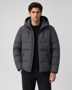 Men's Winter Puffer Jacket with Drawstring Hood and Zip Pockets