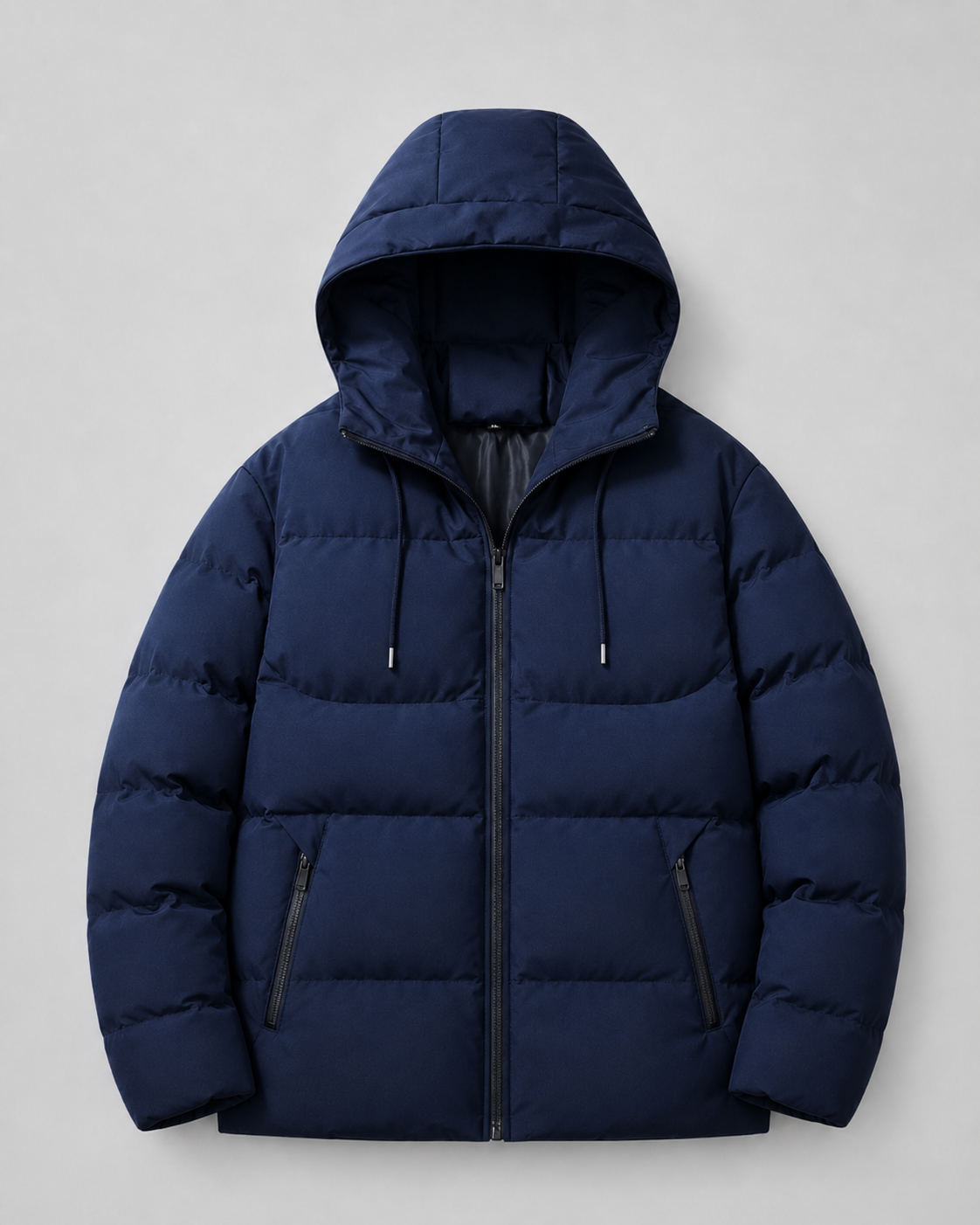 Men's Winter Puffer Jacket with Drawstring Hood and Zip Pockets