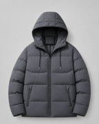 Men's Winter Puffer Jacket with Drawstring Hood and Zip Pockets