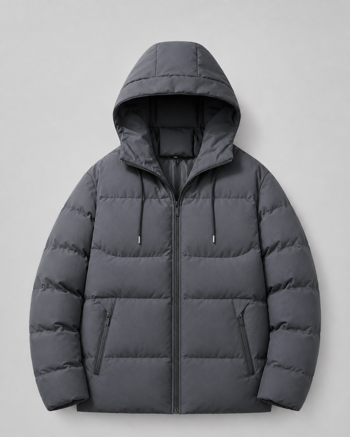 Men's Winter Puffer Jacket with Drawstring Hood and Zip Pockets
