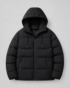 Men's Winter Puffer Jacket with Drawstring Hood and Zip Pockets