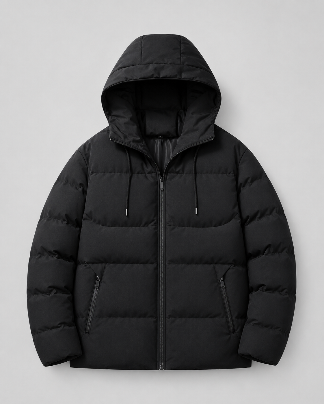 Men's Winter Puffer Jacket with Drawstring Hood and Zip Pockets