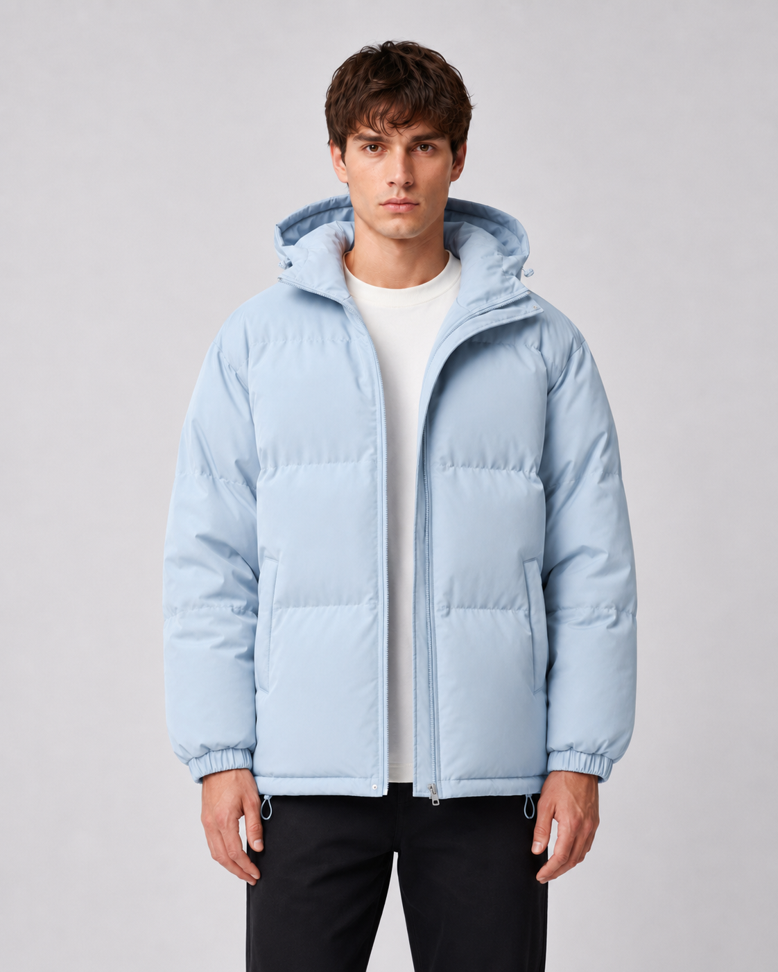 Men's Hooded Winter Puffer Jacket with High Neck
