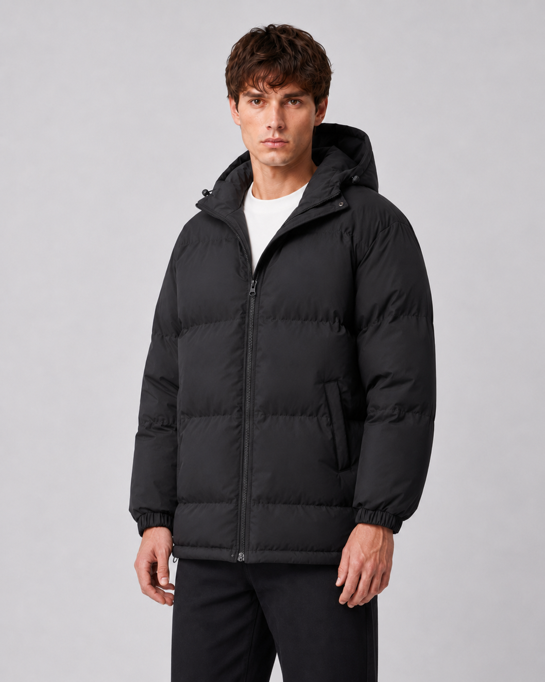 Men's Hooded Winter Puffer Jacket with High Neck