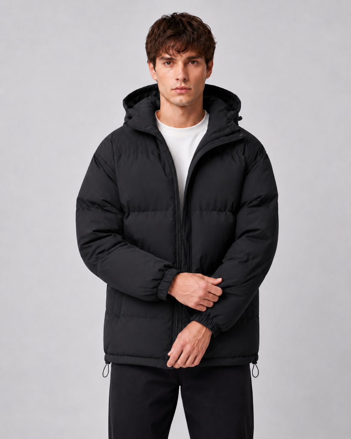 Men's Hooded Winter Puffer Jacket with High Neck