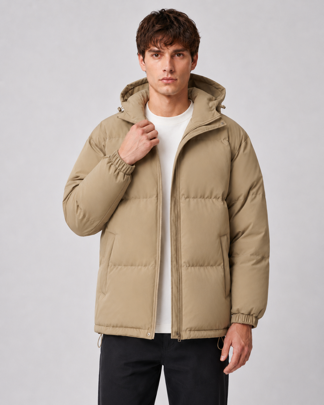 Men's Hooded Winter Puffer Jacket with High Neck