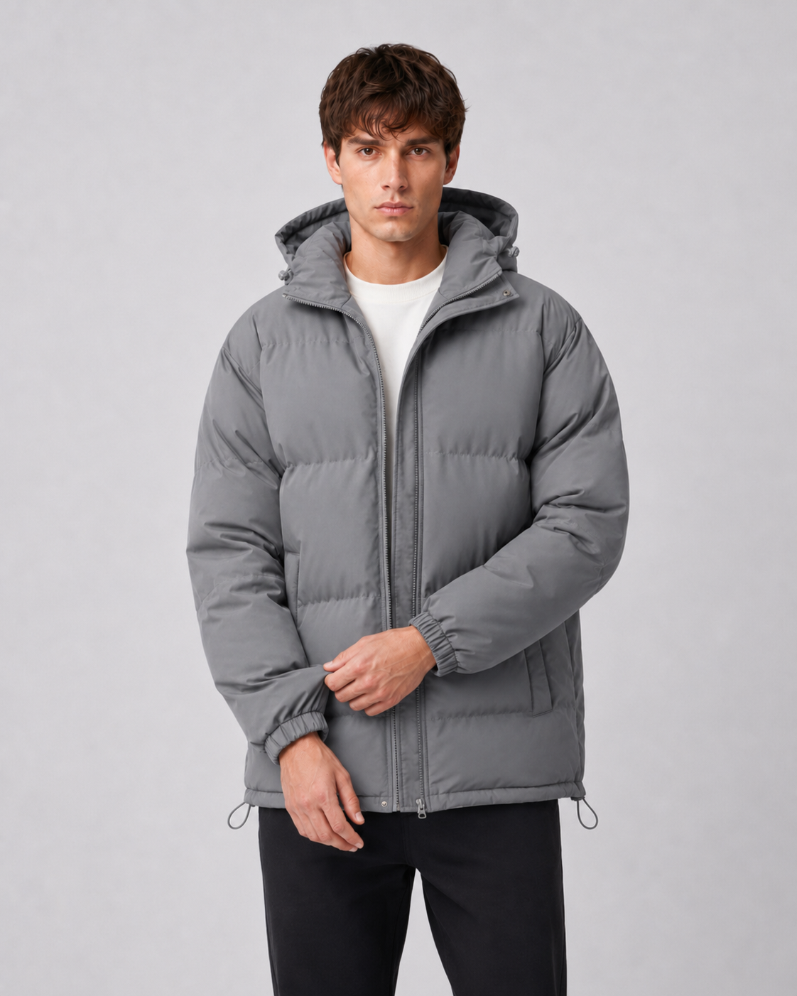 Men's Hooded Winter Puffer Jacket with High Neck