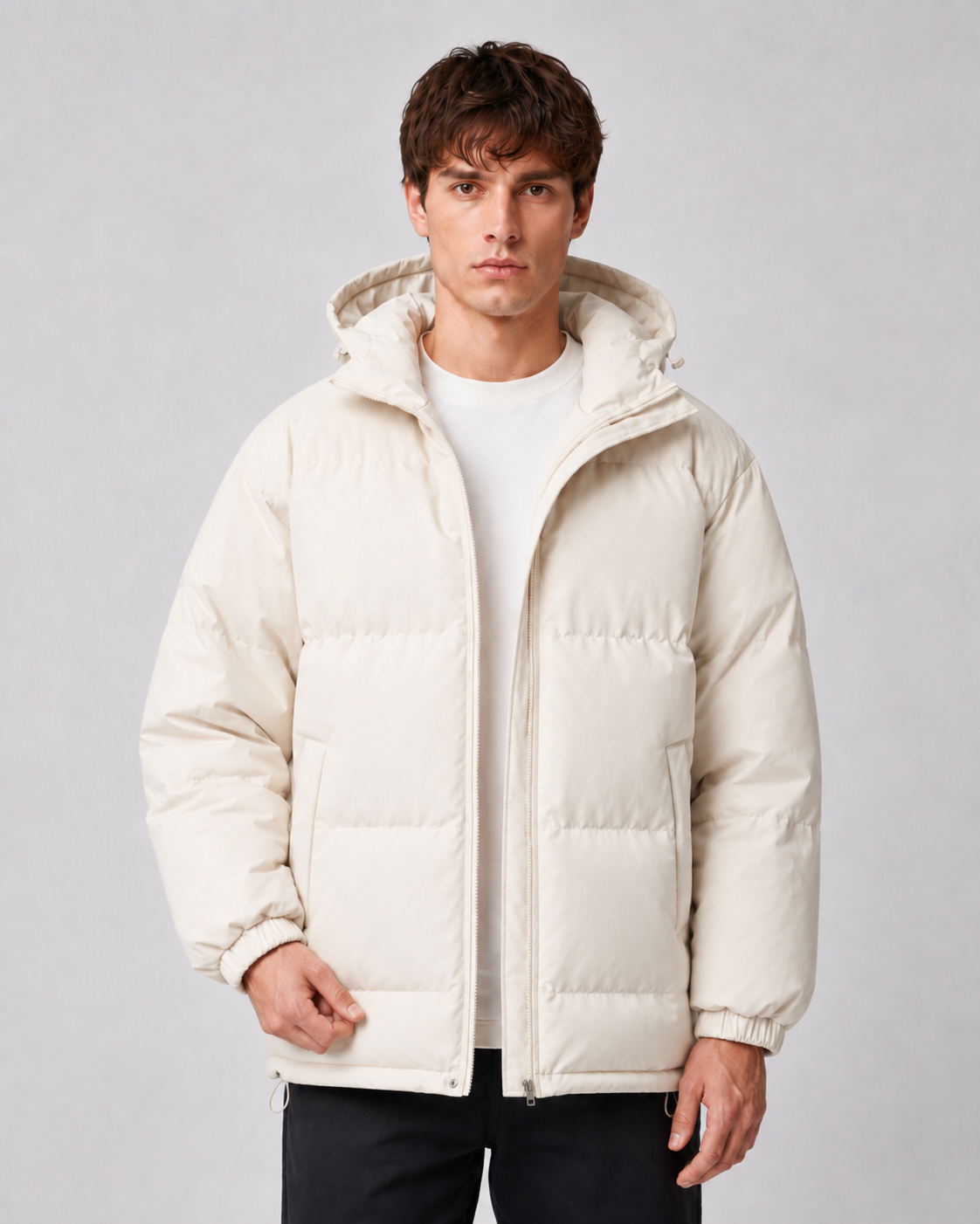 Men's Hooded Winter Puffer Jacket with High Neck