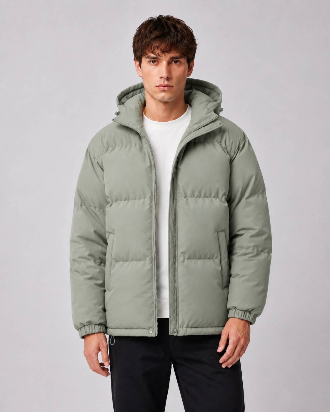Men's Hooded Winter Puffer Jacket with High Neck