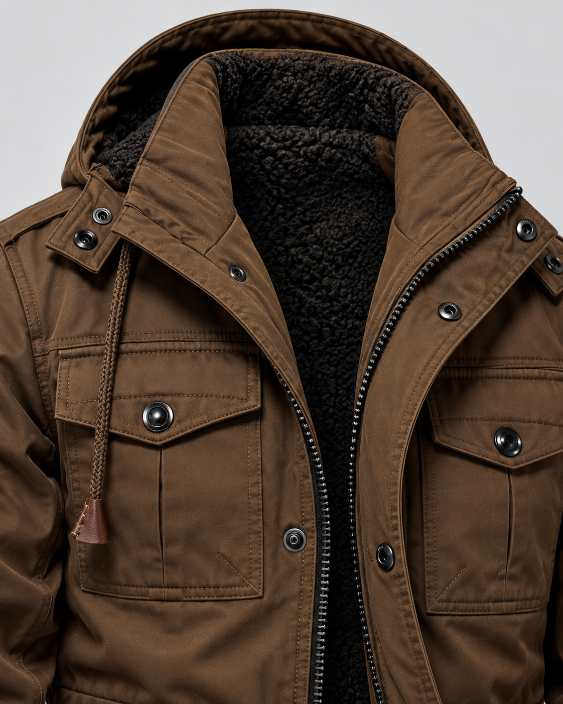 Men's Hooded Utility Parka - Fleece-Lined Multi-Pocket Regular Fit