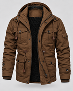 Men's Hooded Utility Parka - Fleece-Lined Multi-Pocket Regular Fit