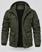 Men's Hooded Utility Parka - Fleece-Lined Multi-Pocket Regular Fit