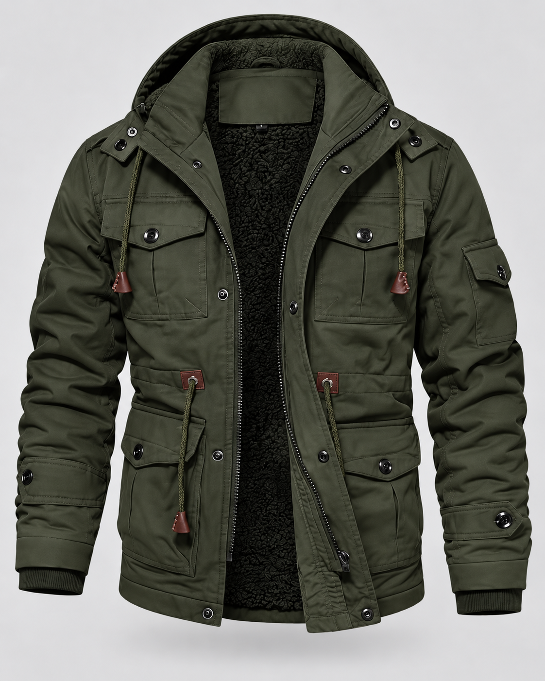 Men's Hooded Utility Parka - Fleece-Lined Multi-Pocket Regular Fit