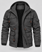 Men's Hooded Utility Parka - Fleece-Lined Multi-Pocket Regular Fit