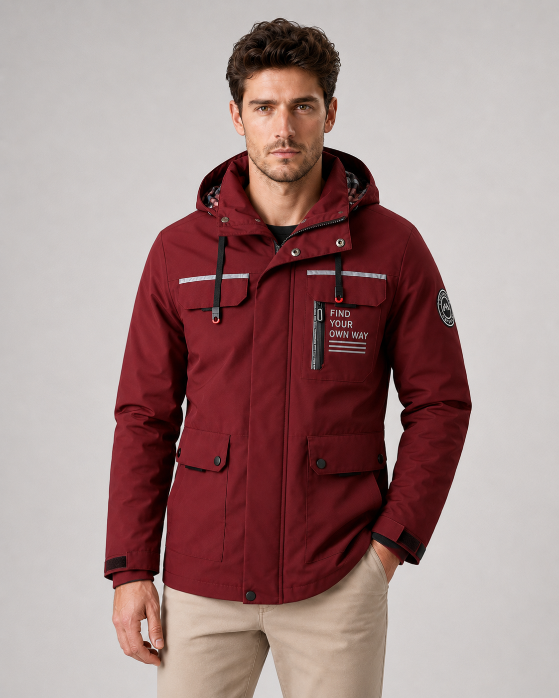 Men's Hooded Winter Parka - Utility Pockets Regular Fit
