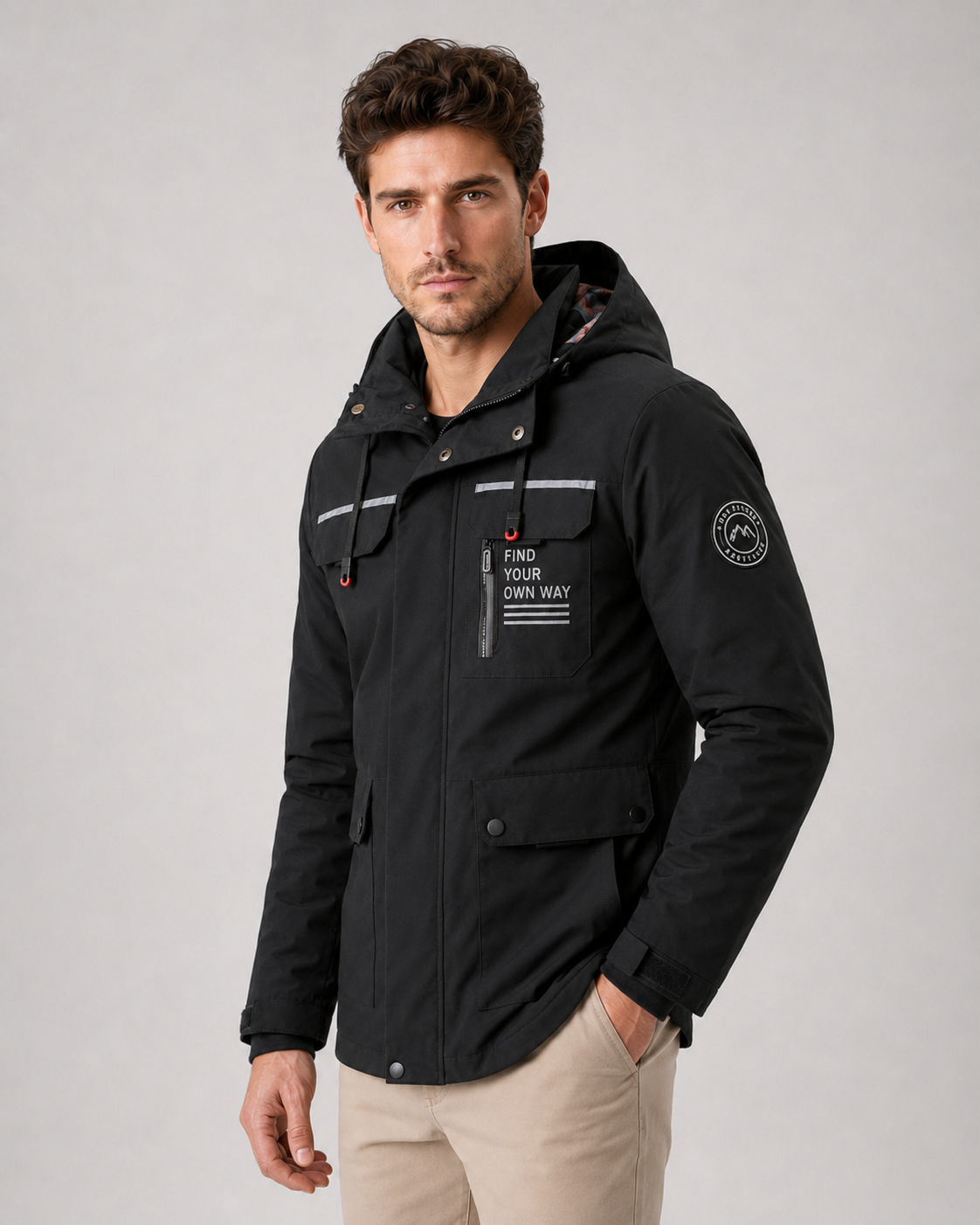 Men's Hooded Winter Parka - Utility Pockets Regular Fit