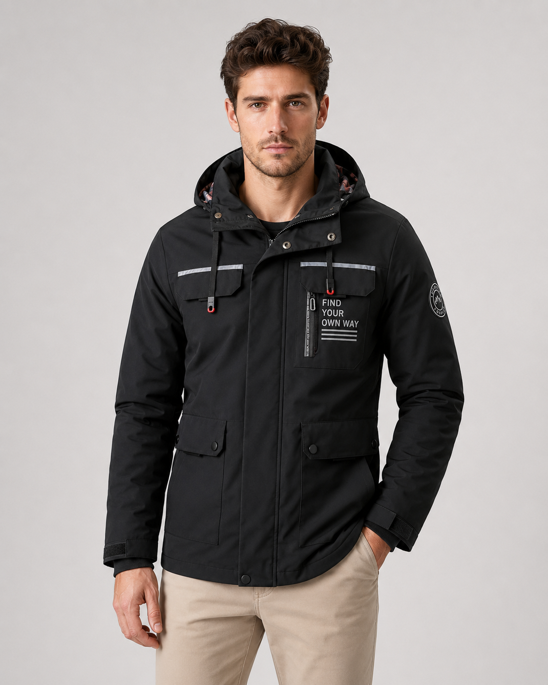 Men's Hooded Winter Parka - Utility Pockets Regular Fit