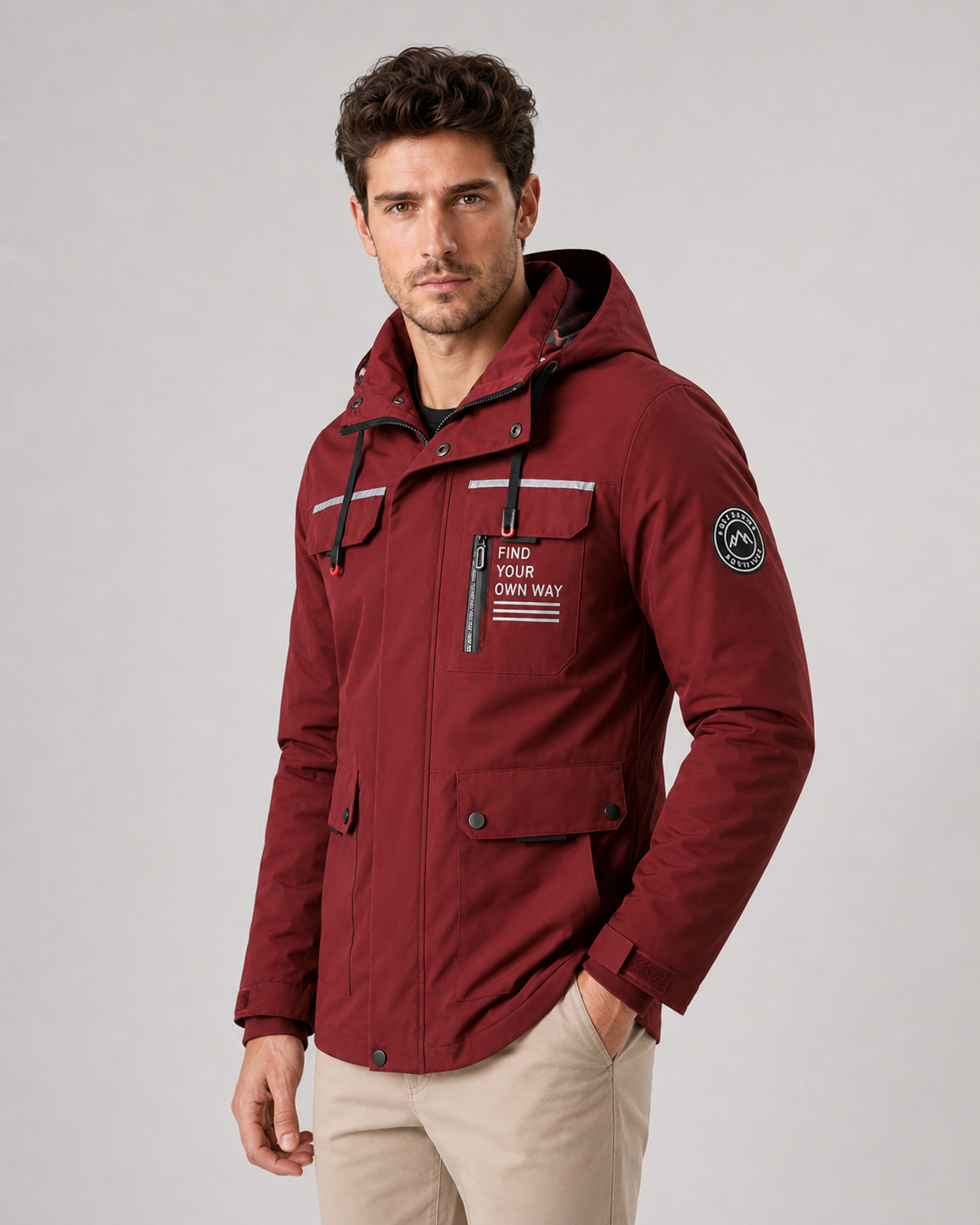 Men's Hooded Winter Parka - Utility Pockets Regular Fit