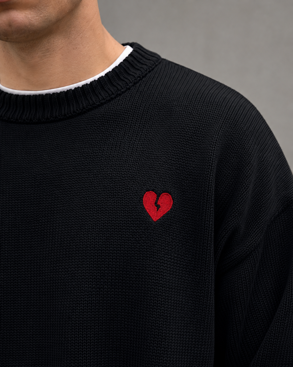 Men's Knit Sweater - Broken Heart Detail Relaxed Streetwear Fit