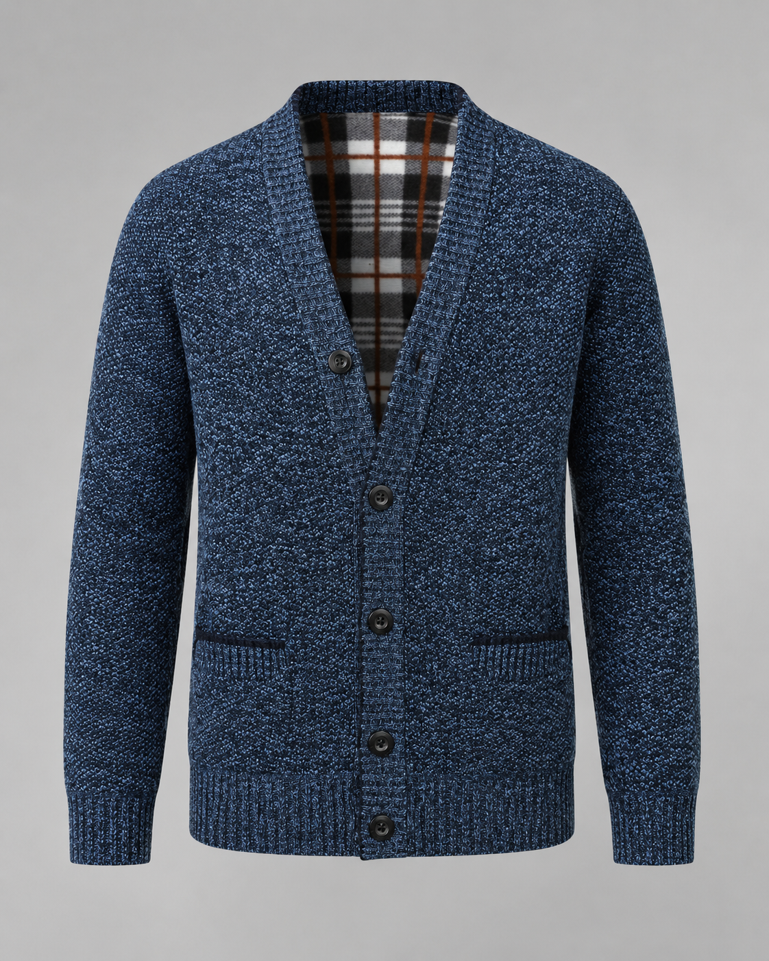 Men's Knitted Button Cardigan - V-Neck Regular Fit Ribbed Trim