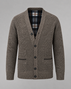 Men's Knitted Button Cardigan - V-Neck Regular Fit Ribbed Trim