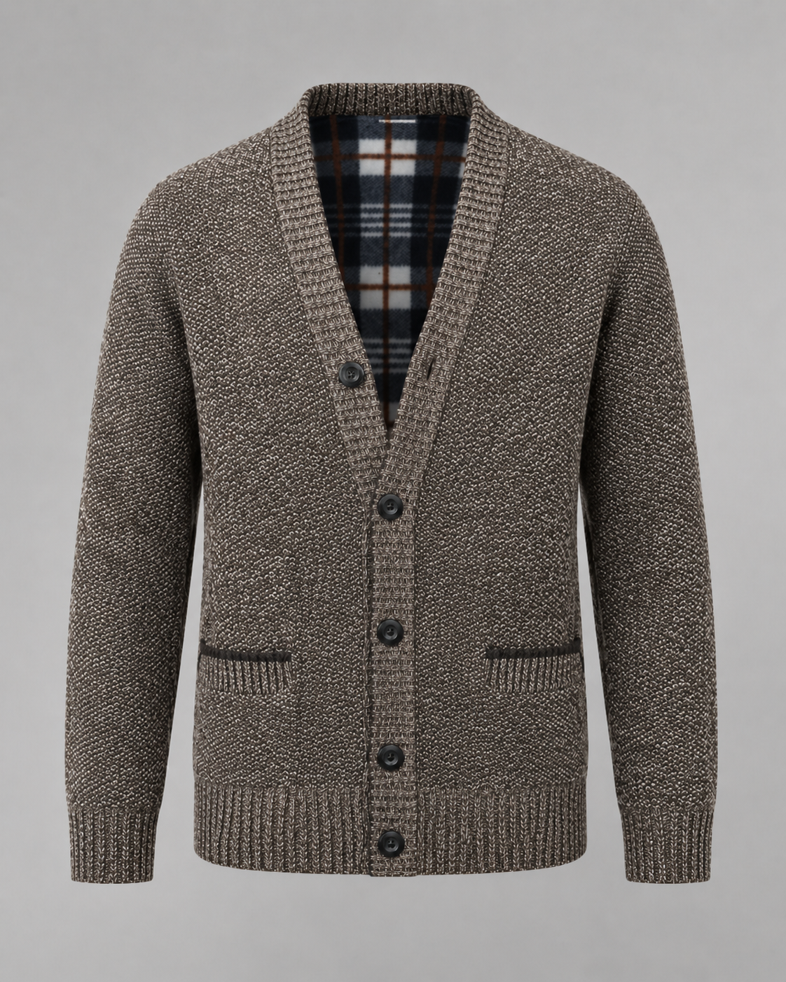 Men's Knitted Button Cardigan - V-Neck Regular Fit Ribbed Trim