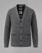 Men's Knitted Button Cardigan - V-Neck Regular Fit Ribbed Trim