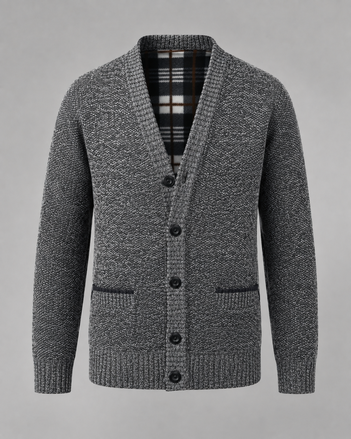 Men's Knitted Button Cardigan - V-Neck Regular Fit Ribbed Trim