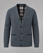 Men's Knitted Button Cardigan - V-Neck Regular Fit Ribbed Trim