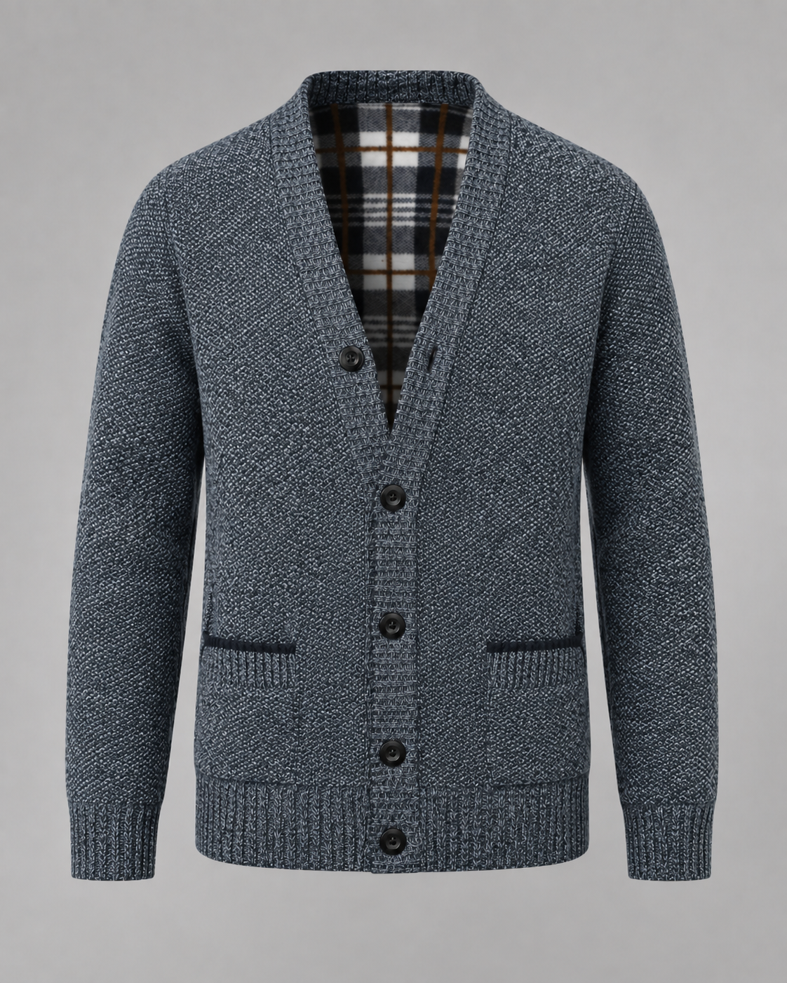 Men's Knitted Button Cardigan - V-Neck Regular Fit Ribbed Trim