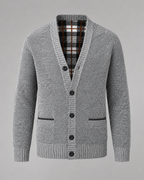 Men's Knitted Button Cardigan - V-Neck Regular Fit Ribbed Trim