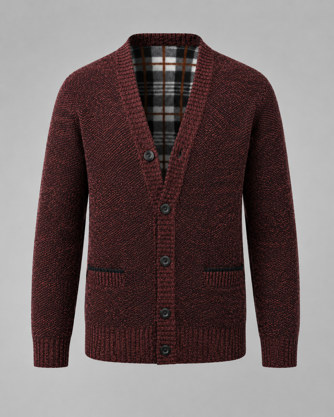 Men's Knitted Button Cardigan - V-Neck Regular Fit Ribbed Trim
