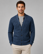 Men's Knitted Button Cardigan - V-Neck Regular Fit Ribbed Trim